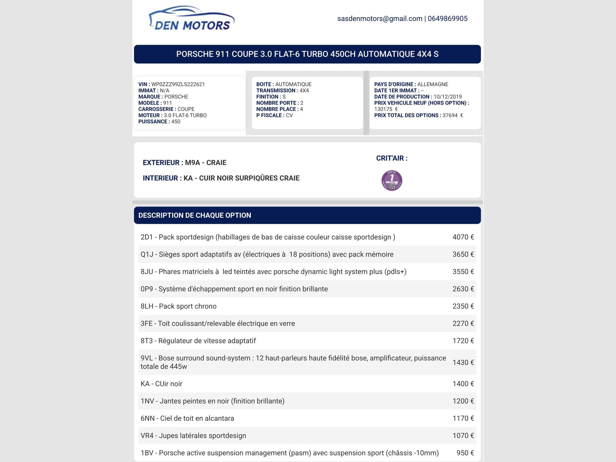 Porsche 911 992 Carrera 4S – Gris Craie Pack SportDesign – 1ère main – P (2020) - Foto 2