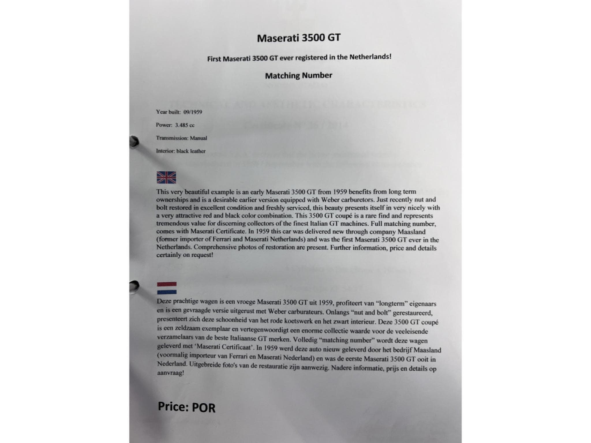 Maserati 3500 GT Touring Superleggera Matching and NEW make offer (1970) - Photo 24