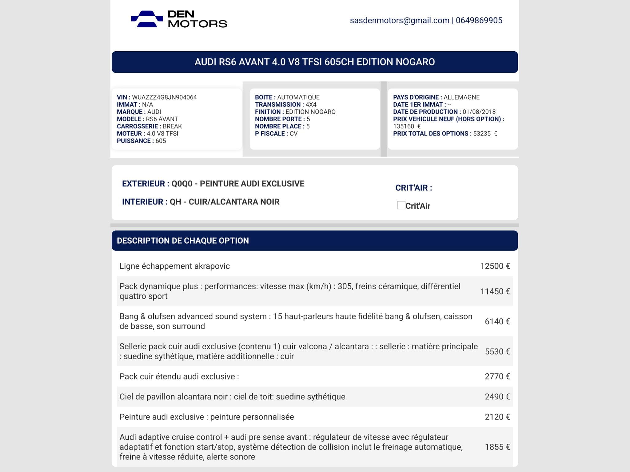 Audi RS6 Avant Nogaro Edition 1/150 – Akrapovic – Céramique – B&O – 1ère ma (2018) - Photo 2