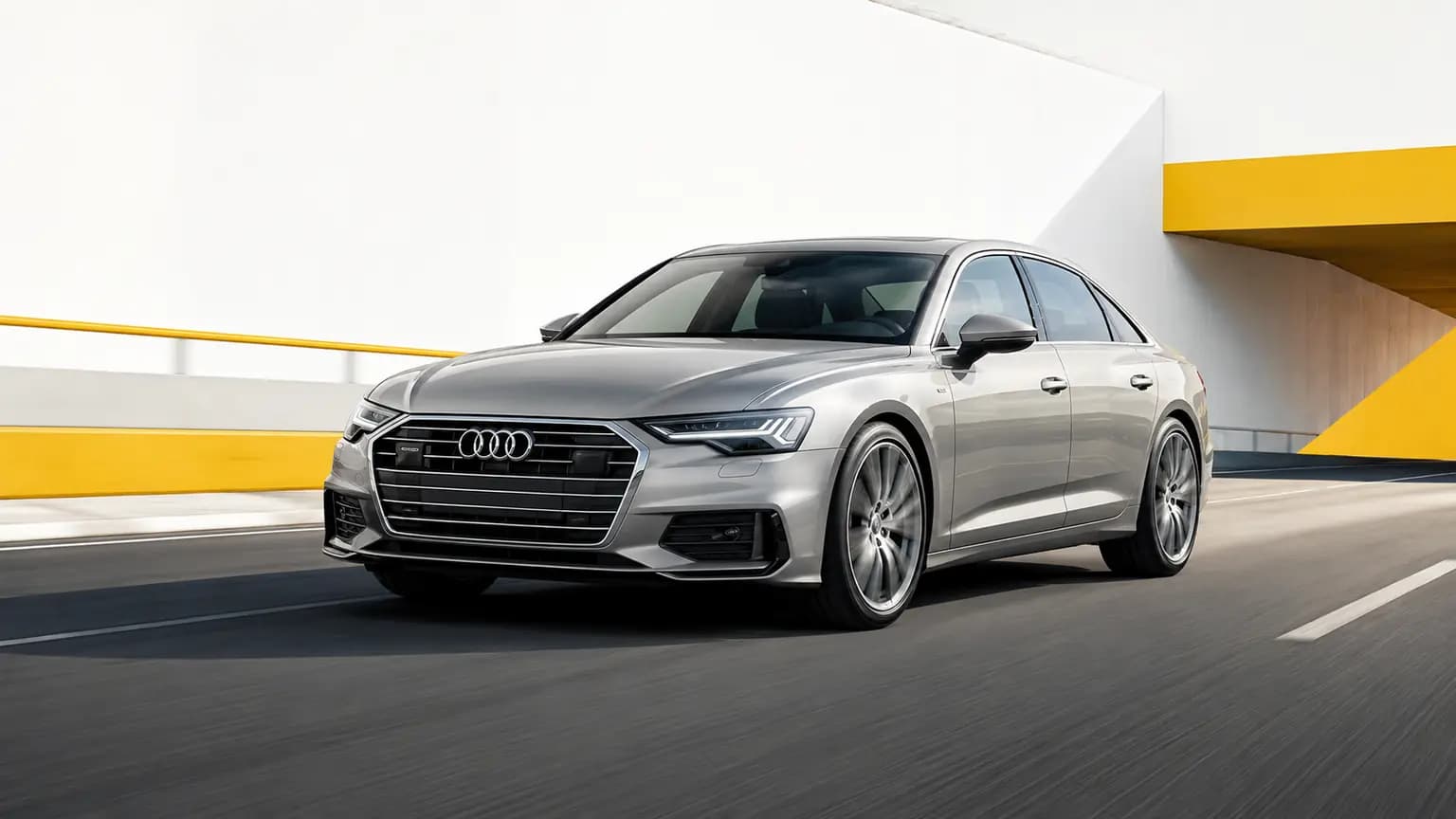 Modern Audi car driving on a road in Luxembourg